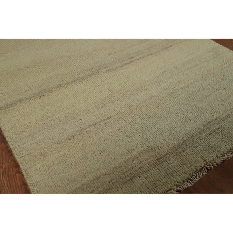 Modern Gabbeh Oriental Foyer Rug Hand-Knotted Green Wool Carpet - 2'7"x 4'0"