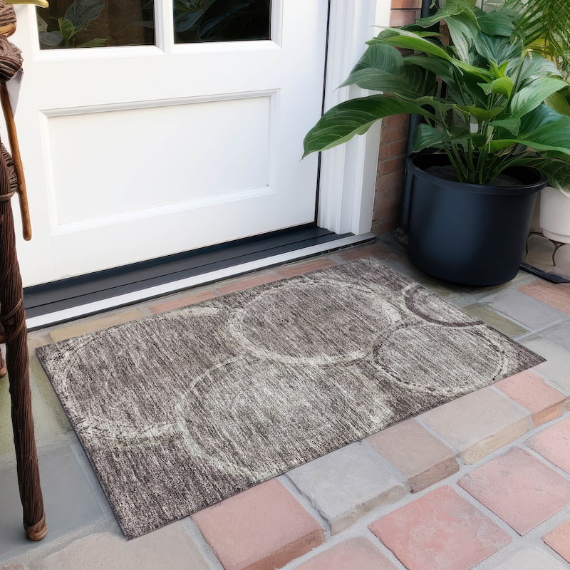 Machine Washable Indoor/ Outdoor Modern Grain Chantille Rug - Chocolate - 1'8" x 2'6"