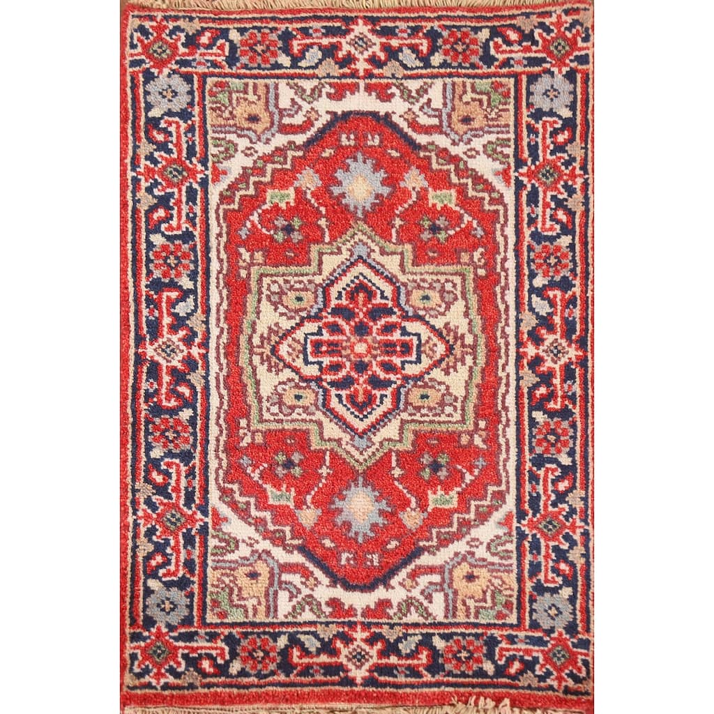 Geometric Red Heriz Serapi Oriental Area Rug Handmade Wool Carpet - 2'0"x 3'0"
