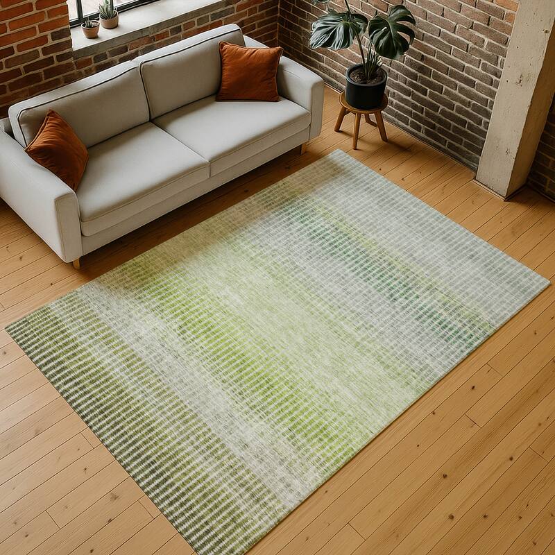 Machine Washable Indoor/ Outdoor Contemporary Stripes Chantille Rug