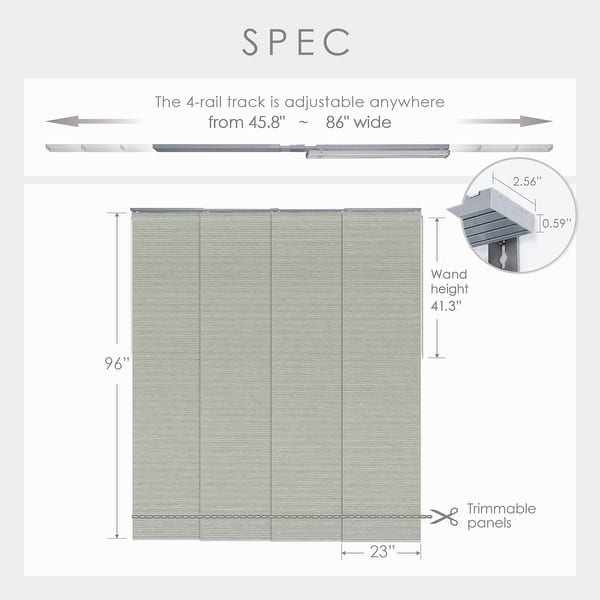 dimension image slide 1 of 13, GoDear Design 99.99% Blackout & Sheer Natural Woven Adjustable Sliding Panel Track Blinds, Vertical Blinds, 45.8"- 86" W x 96" L