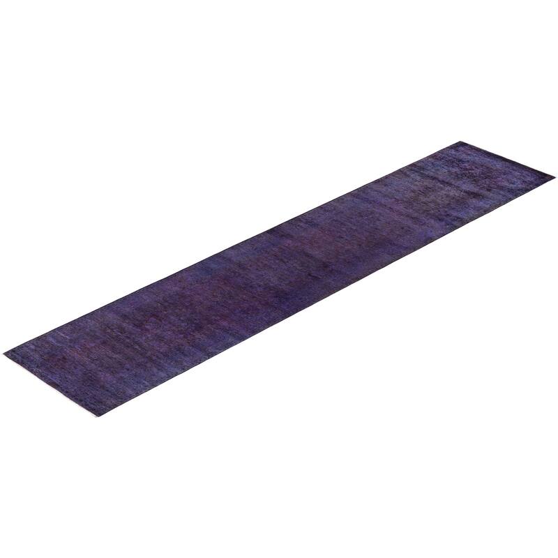 Overton Hand Knotted Wool Vintage Inspired Modern Contemporary Overdyed Purple Runner Rug - 3' 1" x 14' 10"