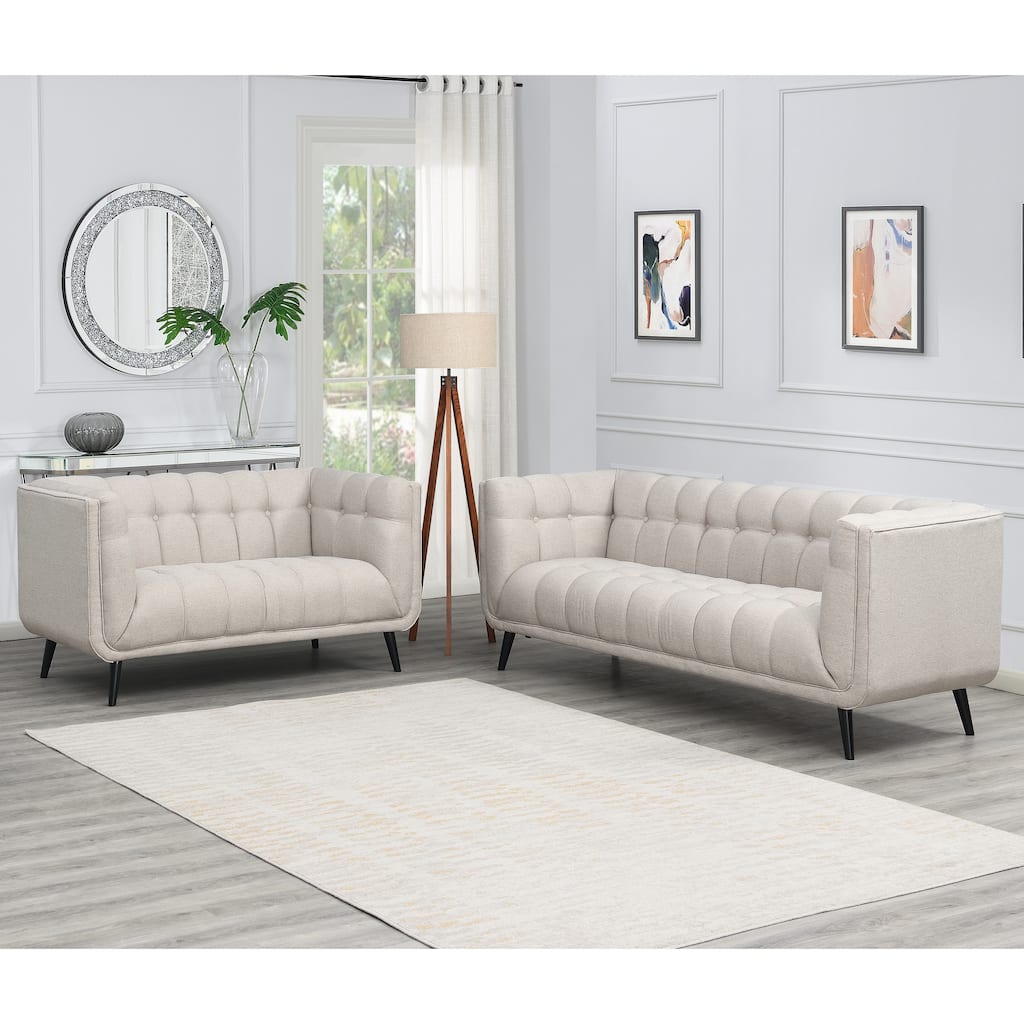 Modern Mid-Century Tufted Upholstered Living Room Sofa Set