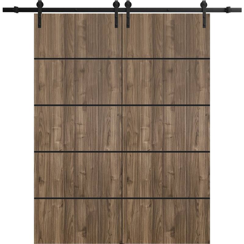 Sturdy Double Barn Door 36 x 80 with Planum 0015 Walnut with 13FT - 64" x 96" ( 2* 32x96)