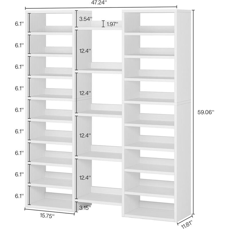 47" White 14-Tier Shoe Storage Cabinet with 22 Open Cubbies