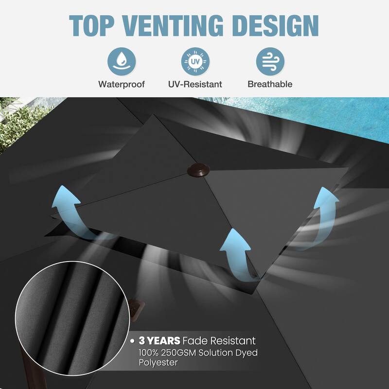 VredHom 9 x 12 FT Outdoor Patio Double Top Rectangular Cantilever Umbrella