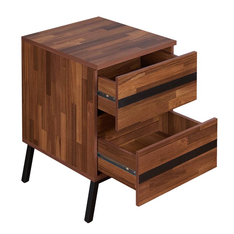 Modern 2-Drawer Nightstand with Safety Stop Feature and Manual Close Mechanism