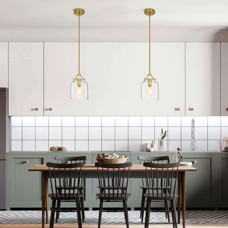 Magno Brass Pendant Light with Clear Glass Lantern Shade - Brass-Clear