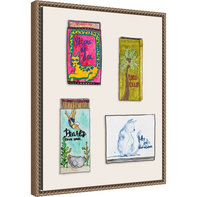 Pearl Divers Matchbooks by Nola James Framed Canvas Wall Art Print