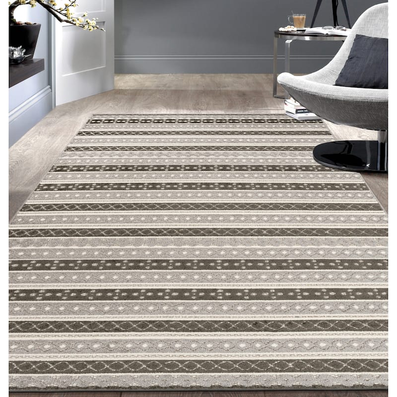 World Rug Gallery Contemporary Geometric Stripe Indoor/Outdoor Area Rug