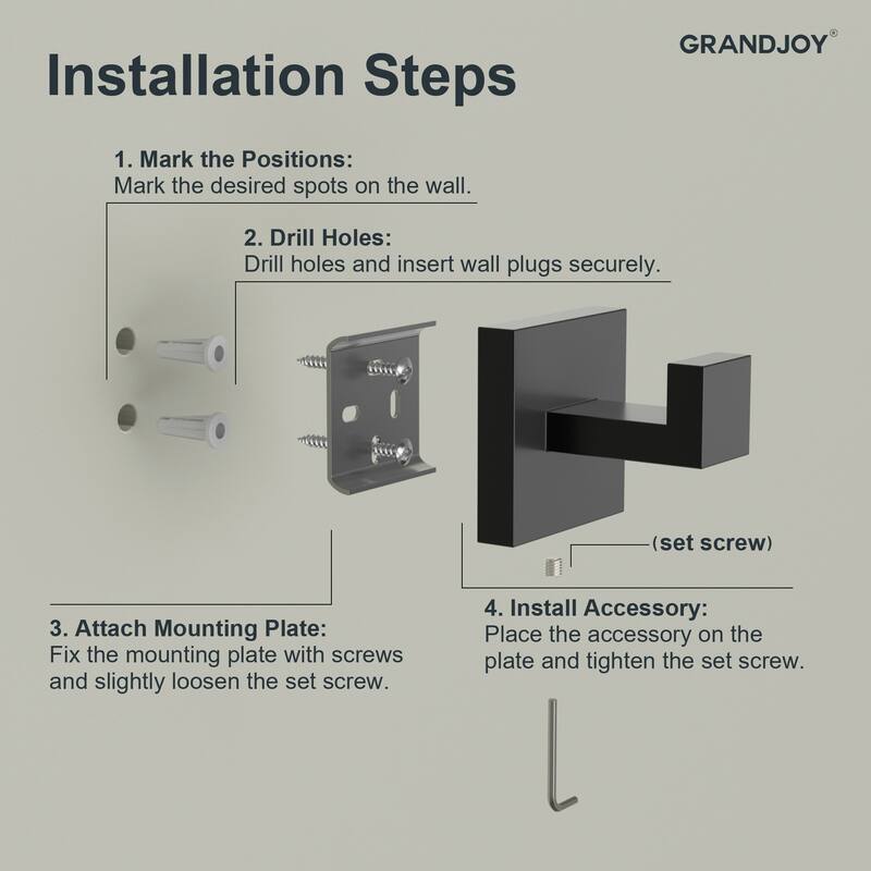 GRANDJOY Dual Shower Heads 12" Rainfall Shower System with 4-Piece Bathroom Towel Rack Combo Set