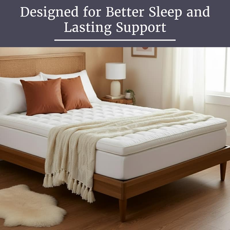 Down Alternative Mattress Topper - 3” Gusset Hypoallergenic Fiber Filled Pillow top Pad by Windsor Home - White