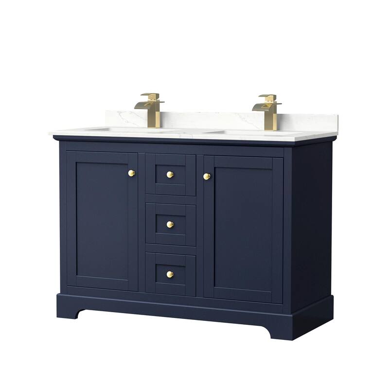 Wyndham Collection WCV232348D-QTZ-UNSMXX Avery 48" Free Standing - Dark Blue / Giotto Quartz Top / Brushed Gold