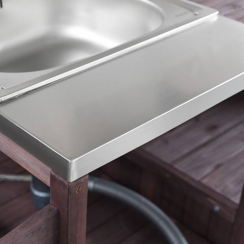 75.4" Rolling Outdoor Kitchen Island with Stainless Steel Top, Premium Solid Wood Grill Cart with Sink and Wheels for Outdoor