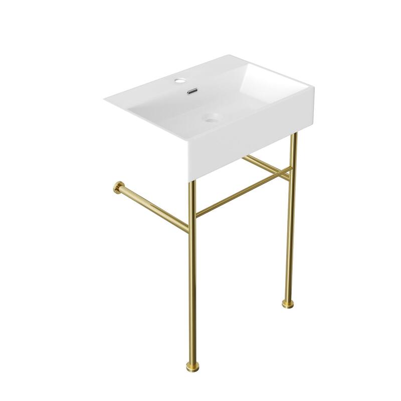 DeerValley 24" x 17'' White Rectangular Single Faucet Hole Console Bathroom Sink with Overflow