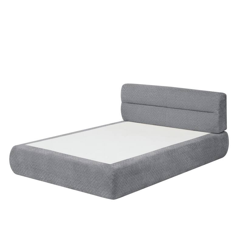 Roomfitters Modern Upholstered Platform Bed, Low Profile Chenille Bed Frame with Padded Headboard for Bedroom