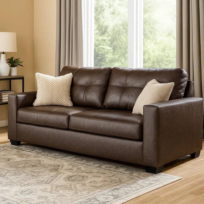 Barl Sofa Sleeper, Queen Size Pull Out Bed, Rich Brown Faux Leather