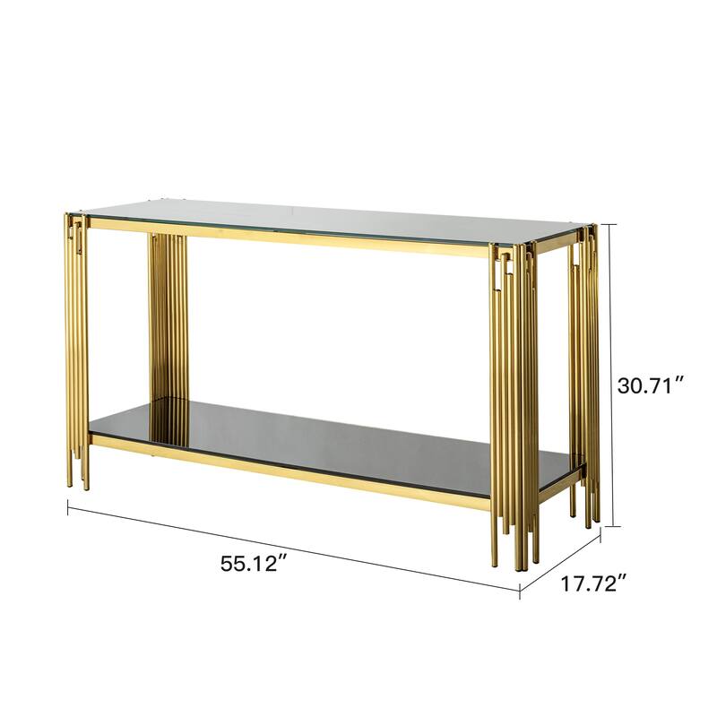 55.12" Glass Console Table with Irregular Gold Frame