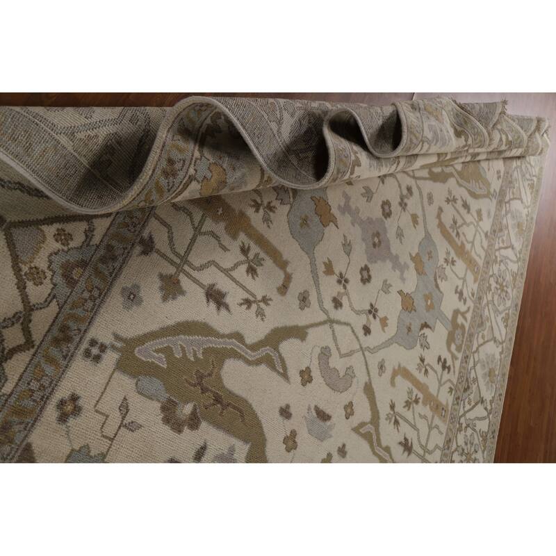 Floral Oushak Oriental Area Rug Hand-Knotted Wool Carpet - 9'0"x 11'11"
