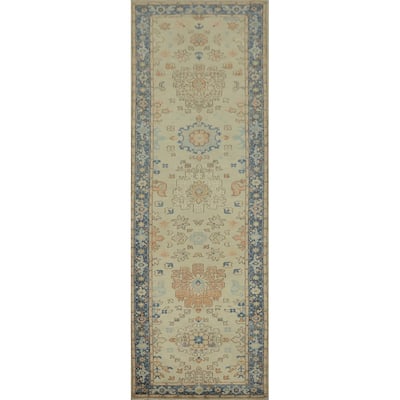 Hand Knotted Oriental 100% Wool Carpet Traditional All-Over Green Ziegler Runner Rug - 11' 10'' X 3' 1''