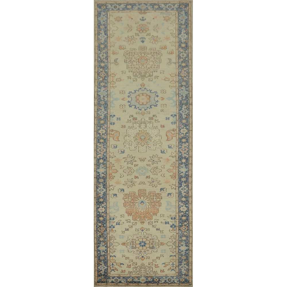 Hand Knotted Oriental 100% Wool Carpet Traditional All-Over Green Ziegler Runner Rug - 11' 10'' X 3' 1''