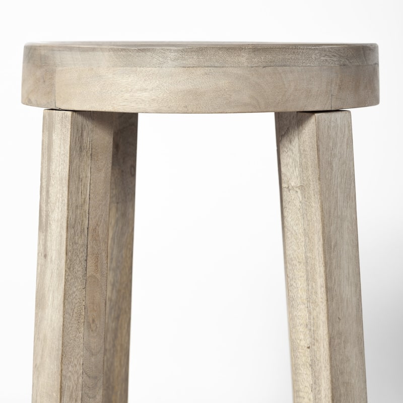 26" Rustic Counter Stool Brown Mango Wood Round Backless Seat with Cool Grey Legs - 14.75"L x 14.75"W x 26"H