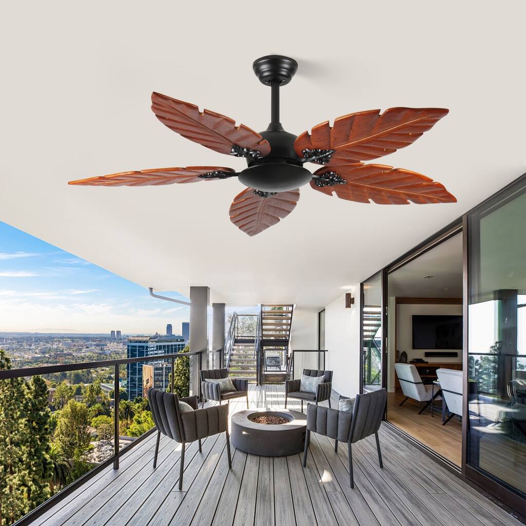 52"Tropical Ceiling Fan (No Light), Palm Leaf Indoor/Outdoor Ceiling Fan for Patio & Living Room, Reversible Fan, Black Bronze