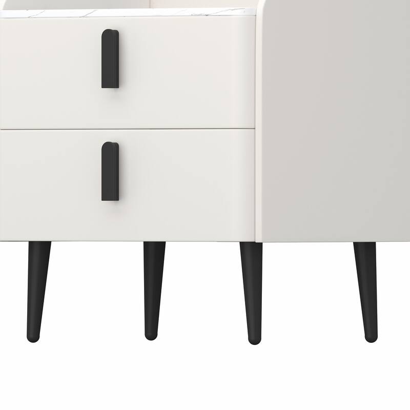 Nightstand with 2 Drawers and Marble-Pattern Tabletop