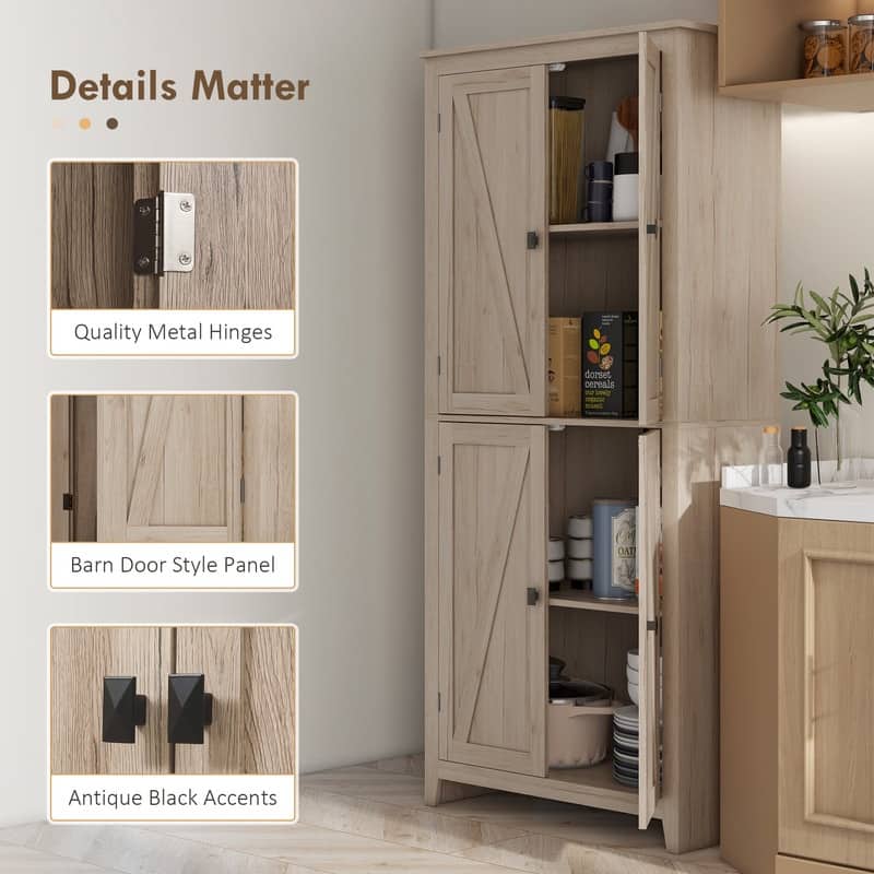 72" Freestanding 4-Door 4 Tiers Kitchen Pantry with Adjustable Shelves