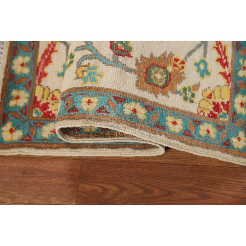 Floral Kazak Oriental Foyer Rug Hand-Knotted Beige Wool Carpet - 2'0" x 3'0"