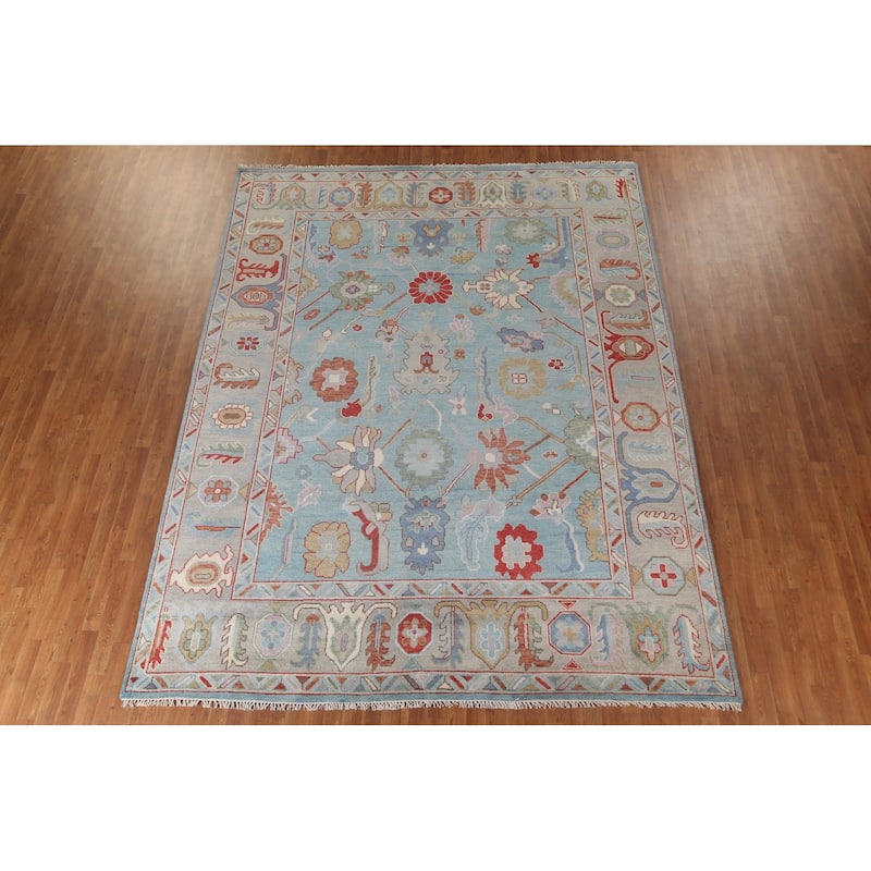 Light Blue Oushak Style Area Rug Handmade Wool Carpet - 9'0" x 11'9"
