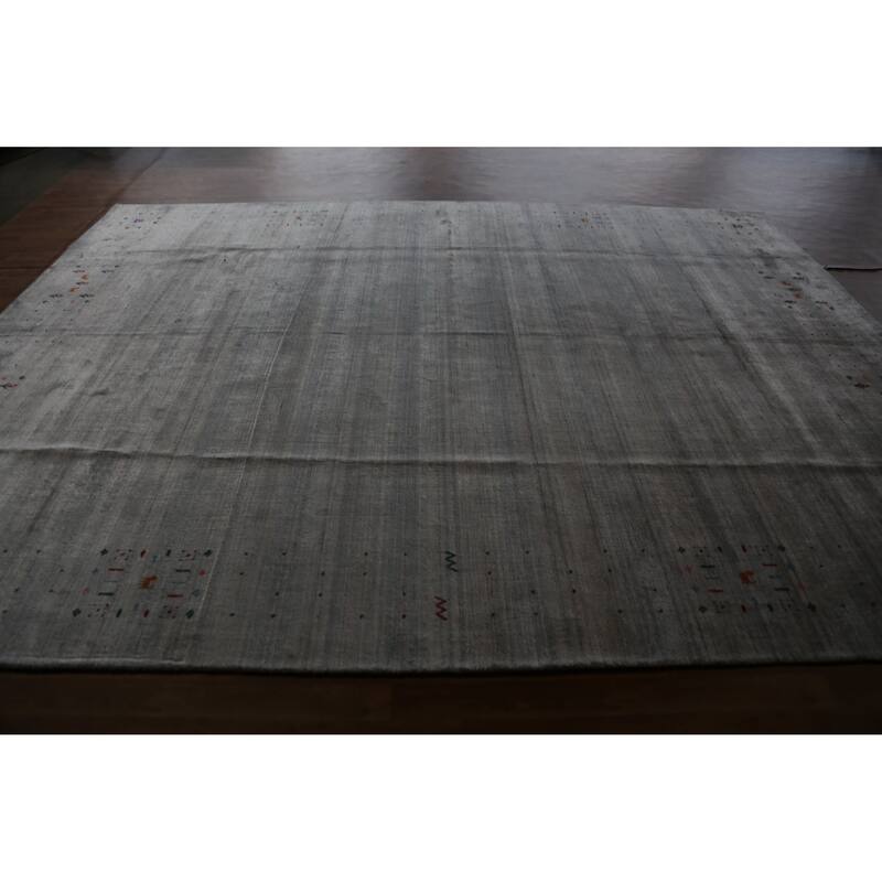 Hand Knotted Oriental 100% Wool Carpet Tribal Tribal Greys & Charcoal Gabbeh Area Rug - 12' 4'' X 9' 1''