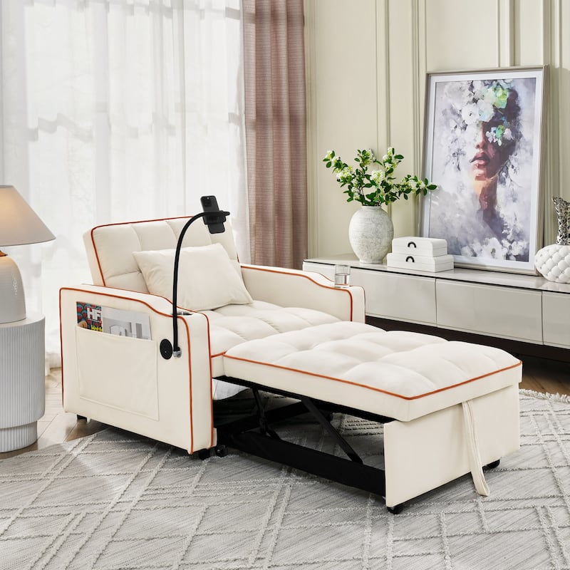 Velvet Single Convertible Sofa Bed with USB Charging Port