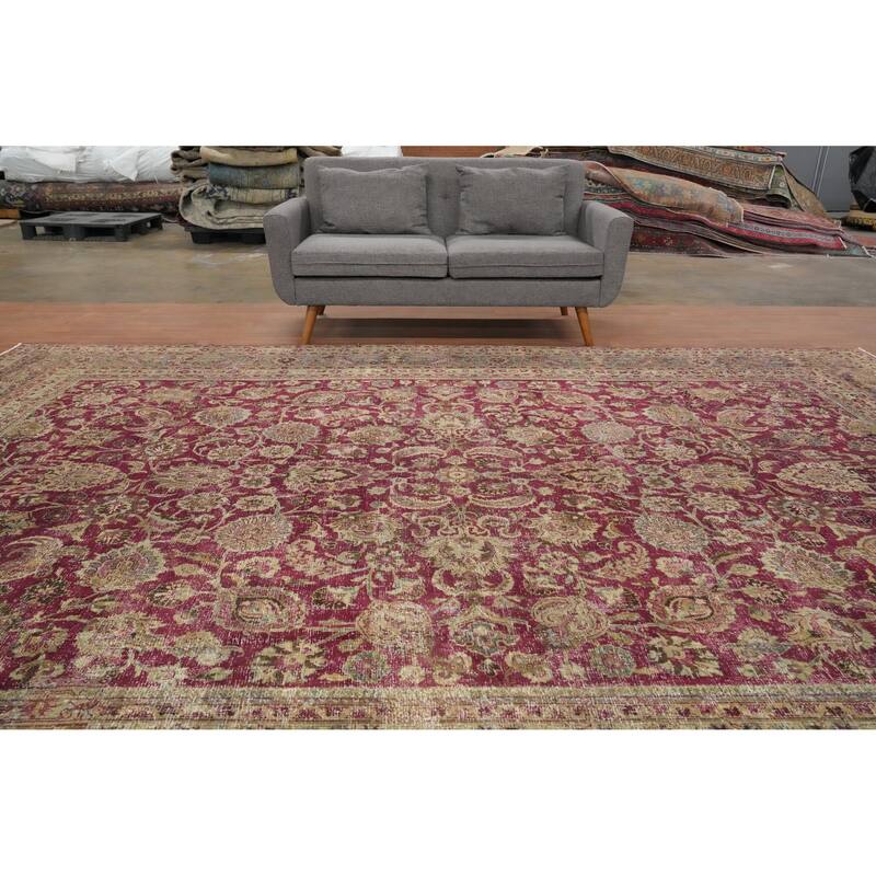 Hand Knotted Oriental 100% Wool Carpet Traditional Floral Pink Mashad Area Rug - 13' 5'' X 9' 6''