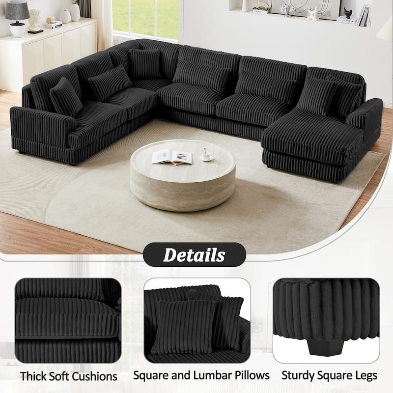 129" Oversized Sectional Sofa, U-shaped Sofa Couch Modern Corduroy Upholstered Deep Seat Sofa with Chaise Lounge