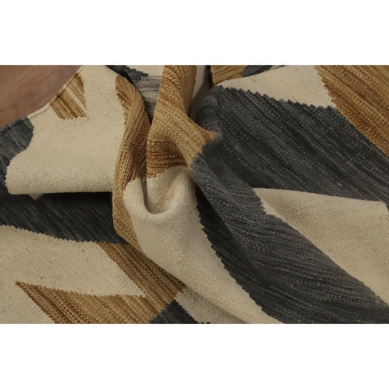 Hand Woven Oriental 100% Wool Carpet Southwestern Modern Beige & Ivories Kilim Runner Rug - 11' 6'' X 2' 8''