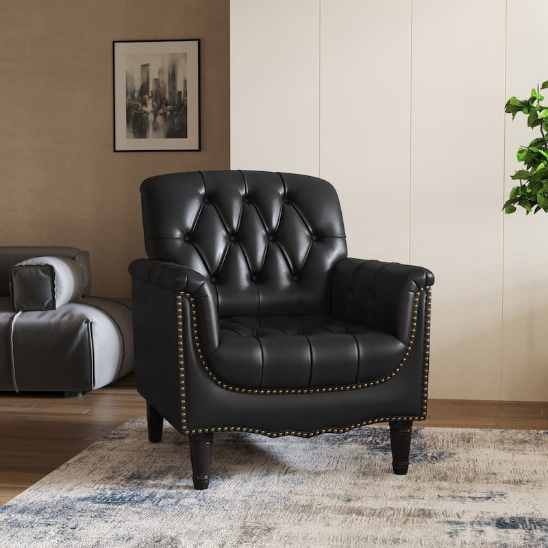 PU Leather Tufted Accent Chair with Nailhead Trim Armchair