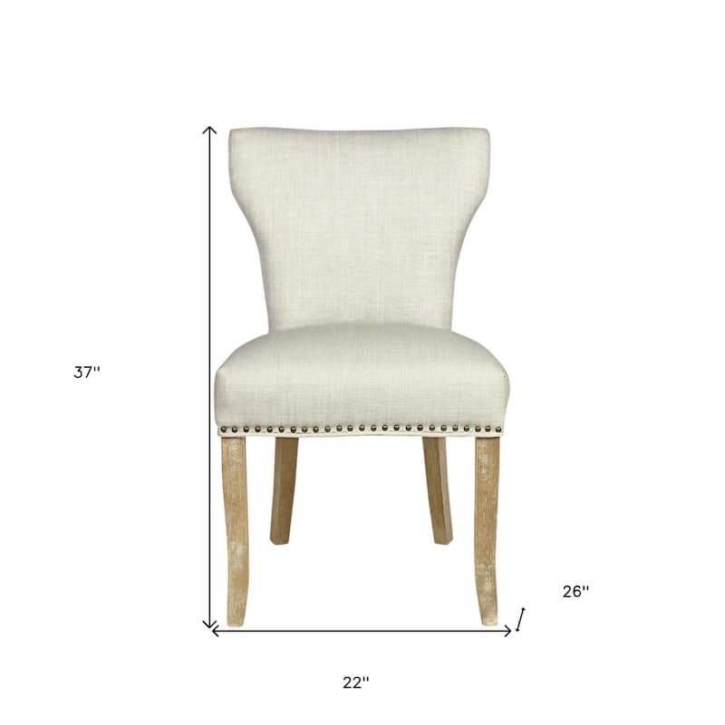 Set of 2 Ivory Upholstered Fabric Dining Chairs with Natural Wood Legs - 26" x 22" x 37"