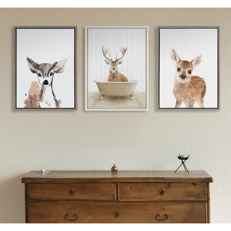 Kate and Laurel Sylvie Stag Bath Framed Canvas by Amy Peterson