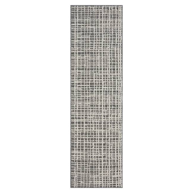 Terra by Obeetee Resort Grid Rug - Cream/Onyx - 2'2" x 7'6"