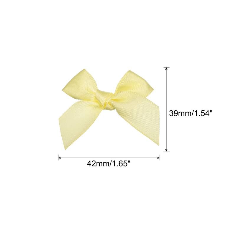 100Pcs Mini Ribbon Bow Mini Fabric Satin Ribbon Flower Bows - Yellow