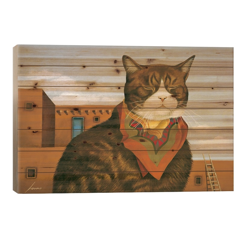 Santa Fe Sam Print On Wood by Lowell Herrero - Multi-Color - 26x40x1.5