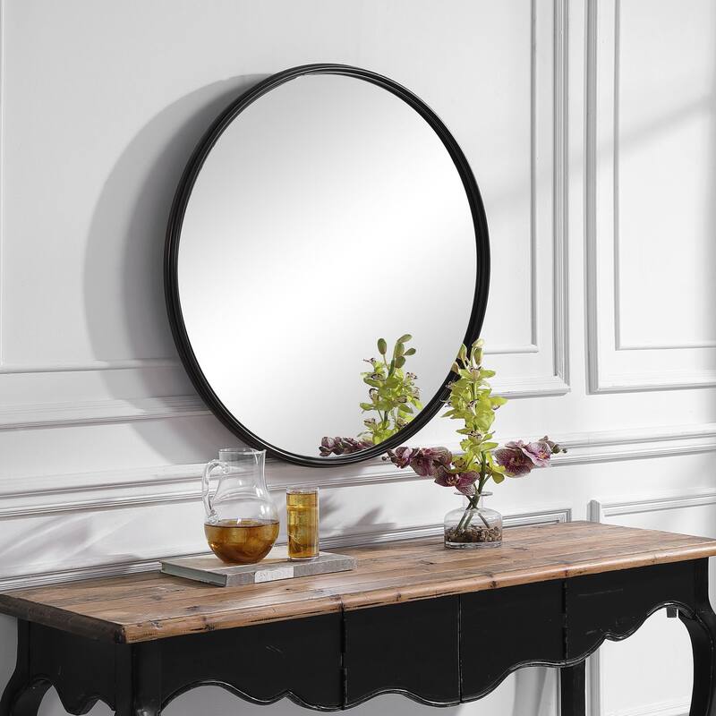 Uttermost Belham 35" Round Iron Framed Contemporary Bathroom Mirror
