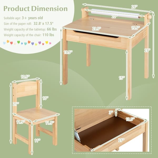 Multi Activity Set Kids Art Table &Chair Set with Paper Roll Holder