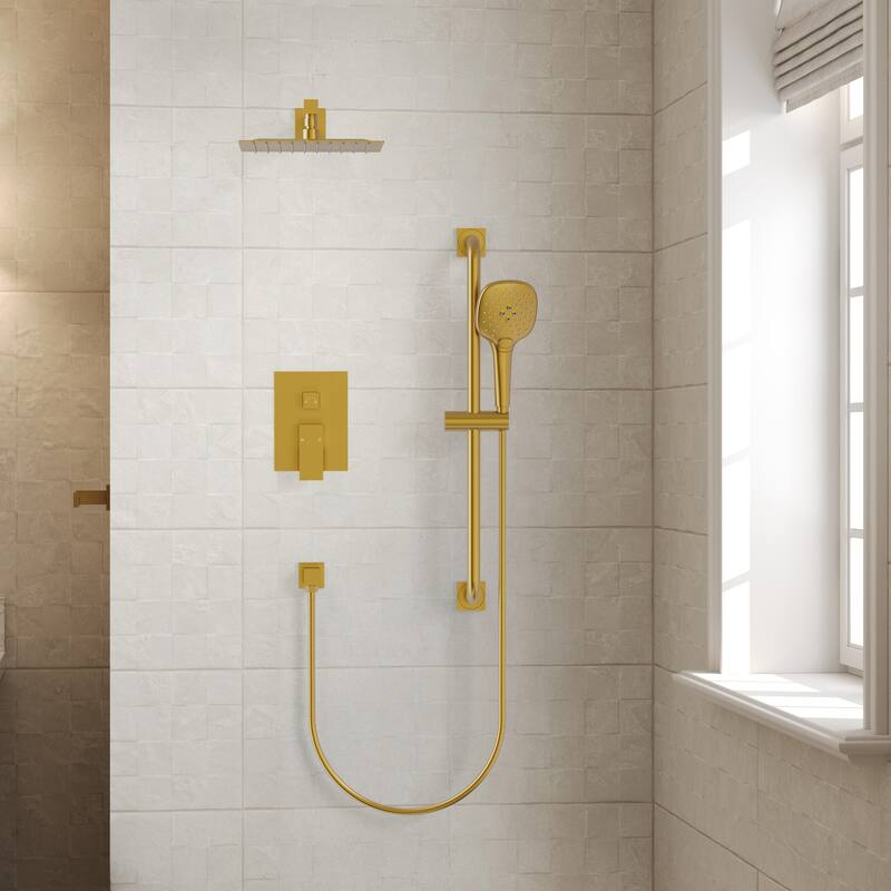 GRANDJOY 2-Spray Concealed Rain Shower System with Handheld, Wall-Mount Modern Design