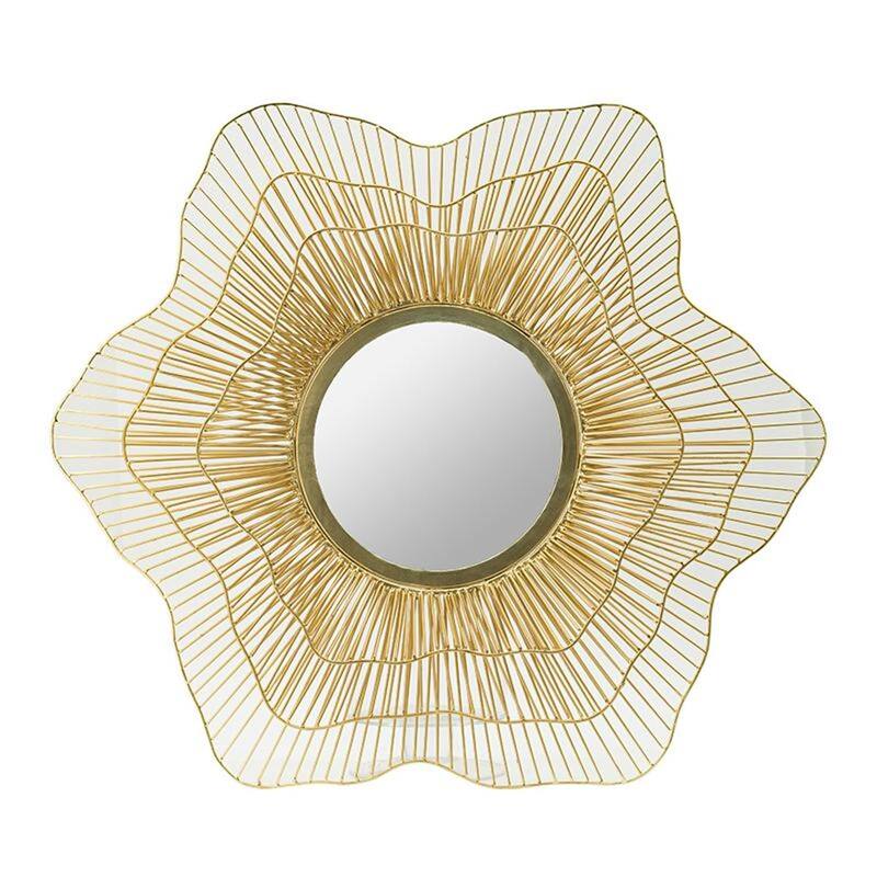 HomeRoots 27" Gold Floral Sunburst Iron Framed Accent Mirror - 27' X '27' X '2.4
