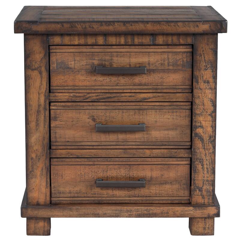 Rustic Reclaimed Pine Wood 3-Drawer Nightstand, Solid Wood Farmhouse Bedside Table with Antique Finish