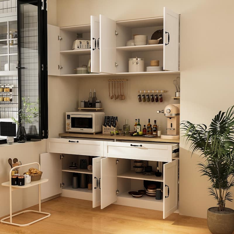 2 Piece Modular Closet Storage Set with Floor and Wall Cabinets Pantry