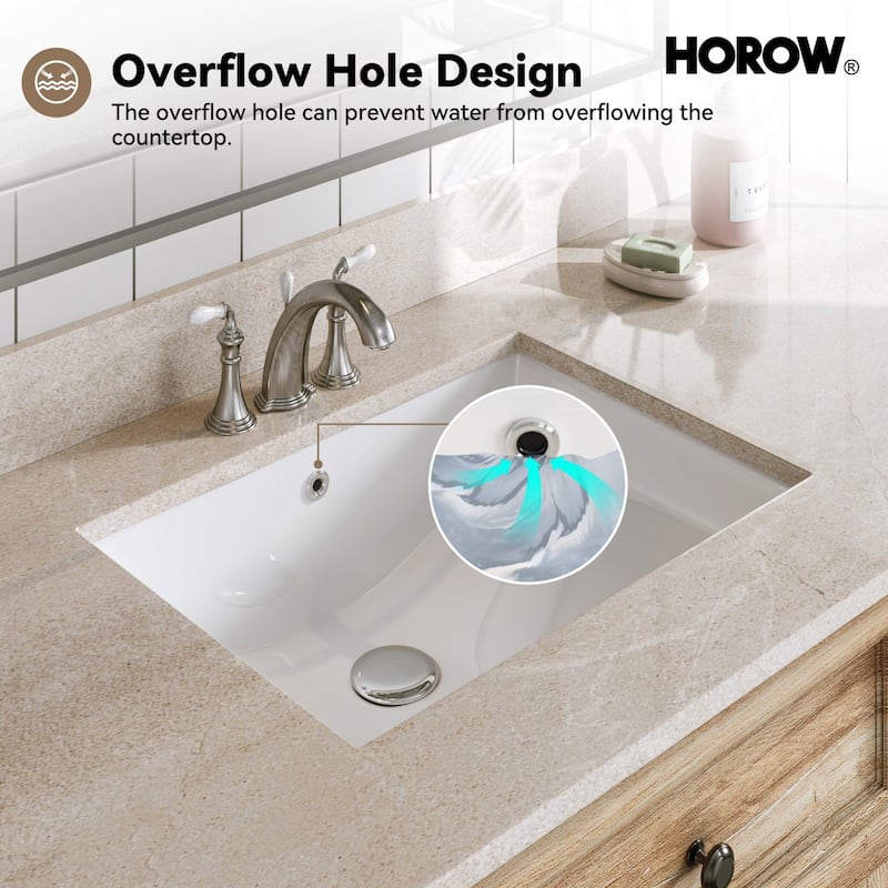 HOROW 21.6 in. Rectangular Undermount Ceramic Bathroom Sink in White with Overflow