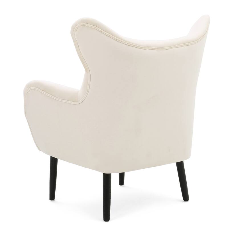 Accent Armchair, Retro Wingback Design, Button Tufted, Ivory Velvet